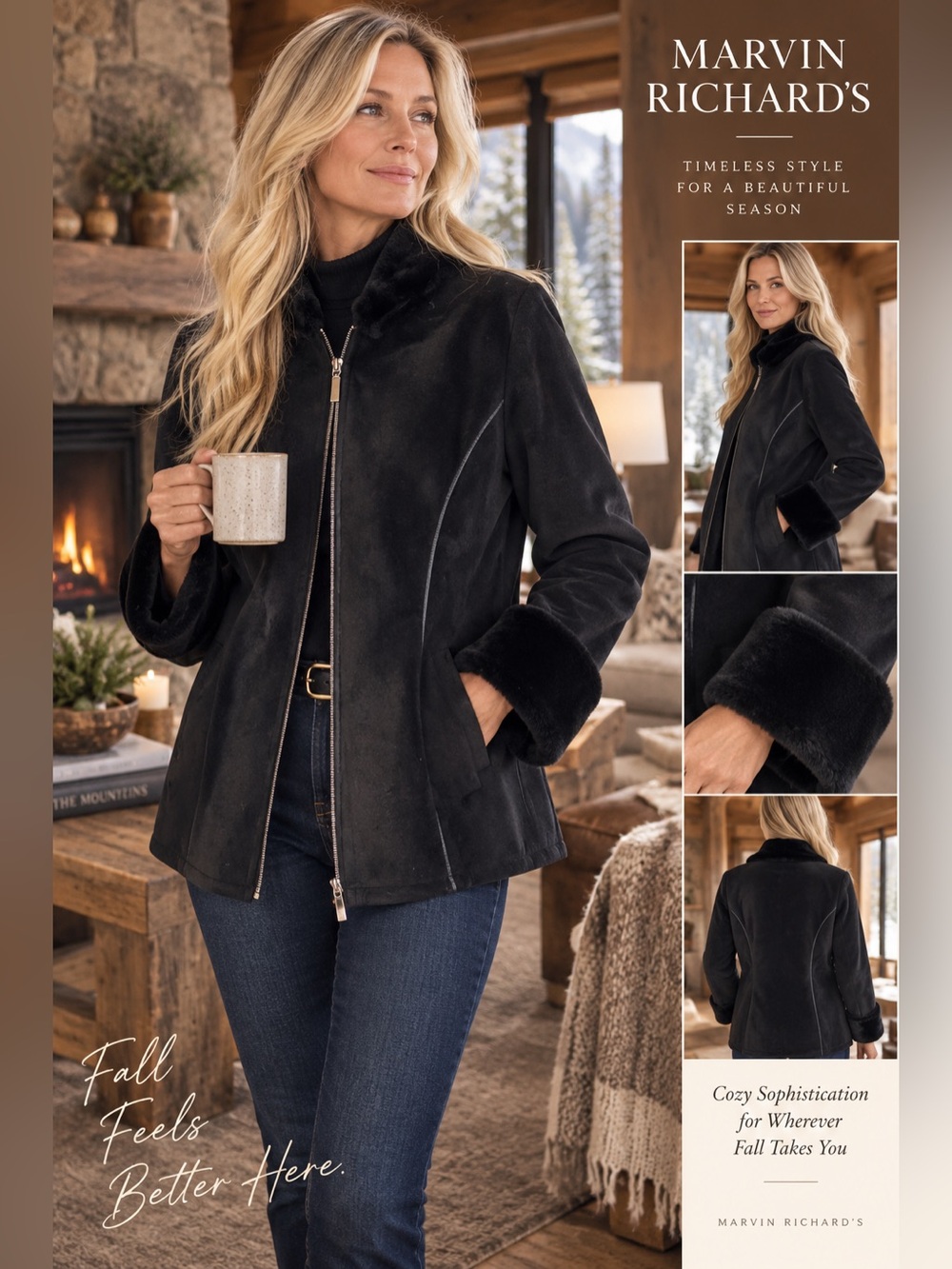 Marvin Richards Black Faux-Shearling Zip-Front Jacket
